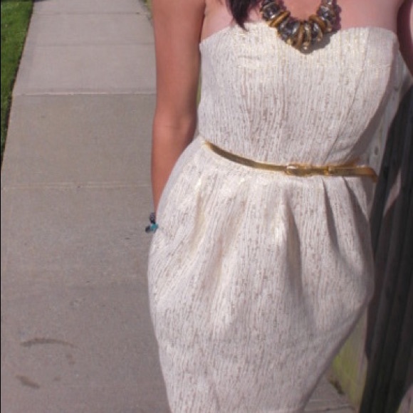 H&M Classy Gold Cocktail Strapless Dress with Belt - Picture 2 of 9